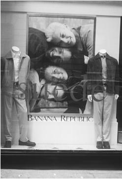 Banana Republic display window featuring two ensembles, 1998. © Fashion Syndicate Press.