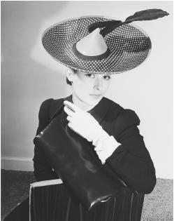 Lilly Daché, spring 1940 collection: polka-dotted foulard hat with quill. © Bettmann/CORBIS. 1950s; 